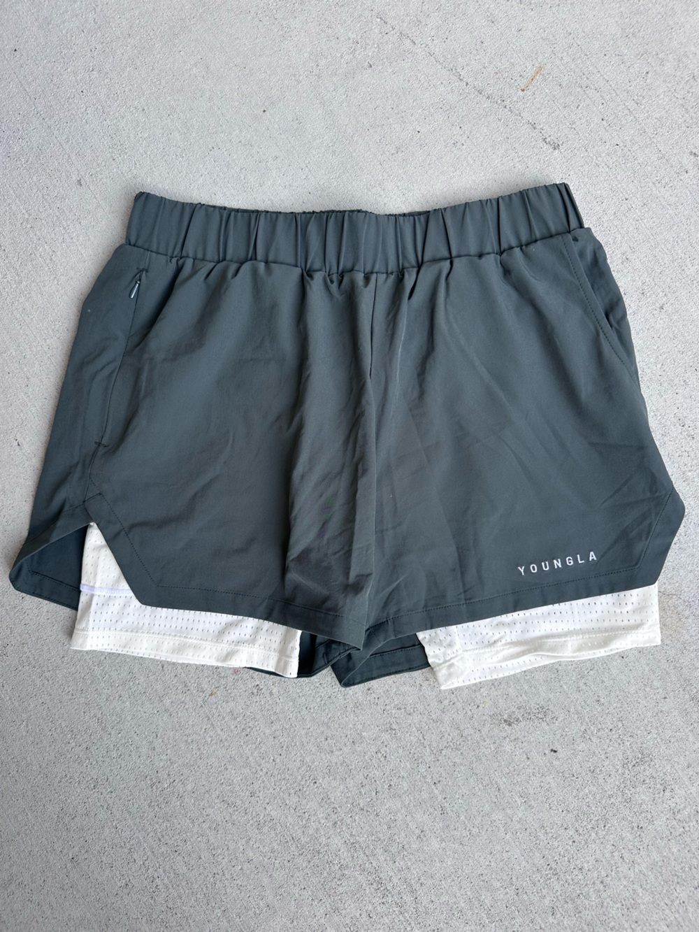 YoungLA Shorts Womens  2-in-1 Double Layer Athletic Training Green Sz L B17